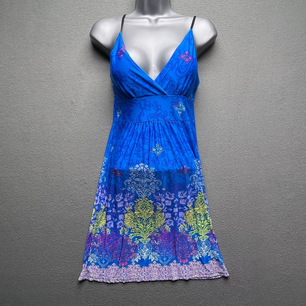 Lagaci Women Dress Blue Damask Paisley Floral S Boho Summer SB-6309